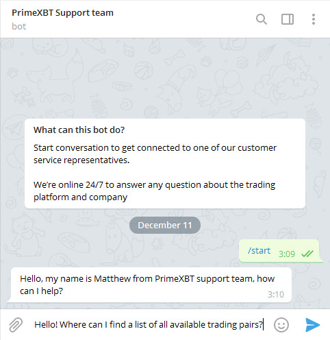 PrimeXBT bot Telegram.